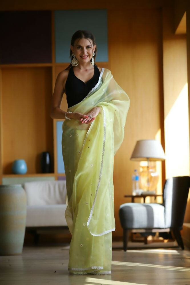 Vamsee Manbhari Yellow Organza Saree