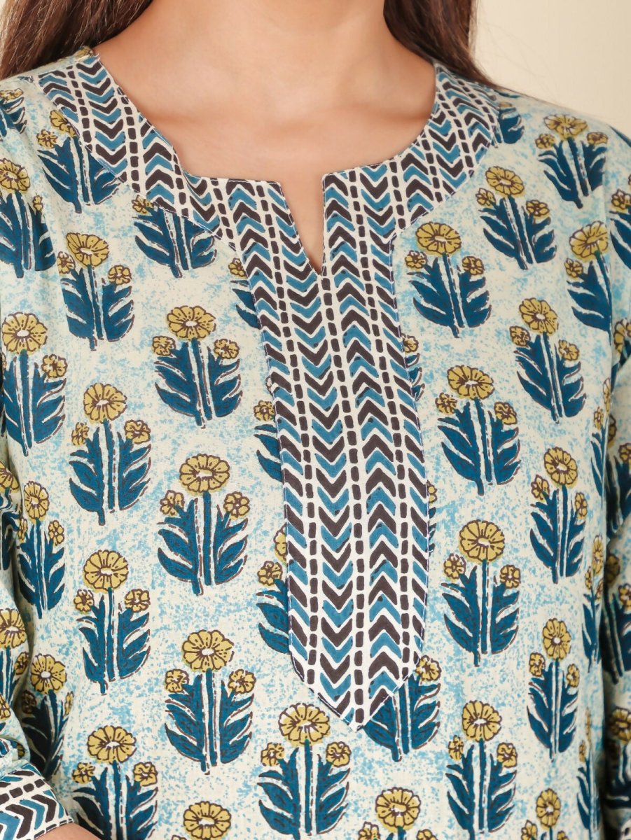 Aramya Cream Soft Cotton Floral Straight Kurta for Women