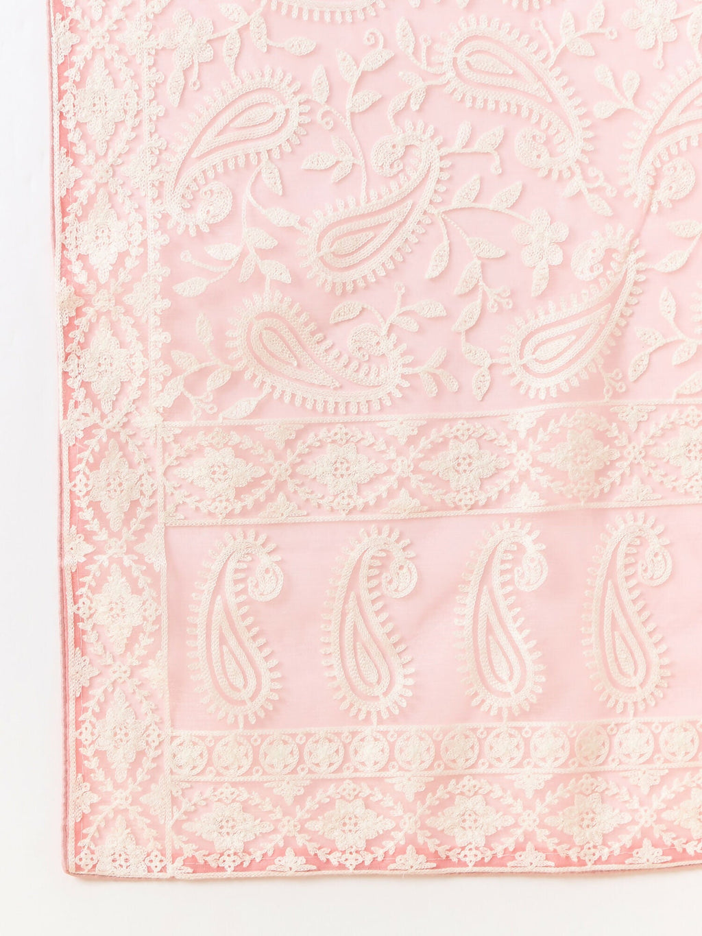 Pink Organza Paisely Embroidered Saree with Unstitched Blouse Piece - Roozal