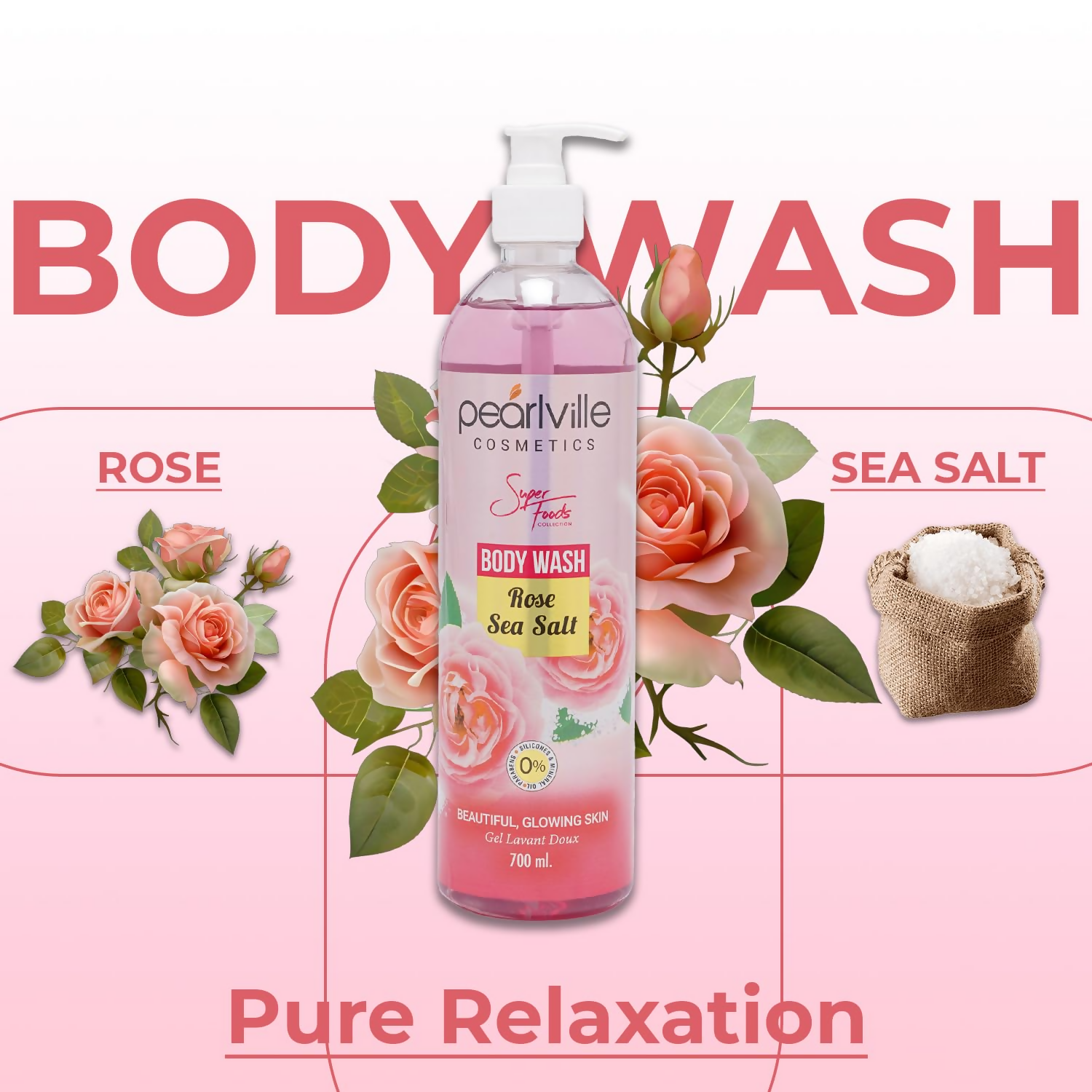 Pearlville Super Foods Collection Rose Sea Salt Body Wash