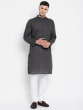 Even Apparels Grey Pure Cotton Men's Kurta With Band Collar