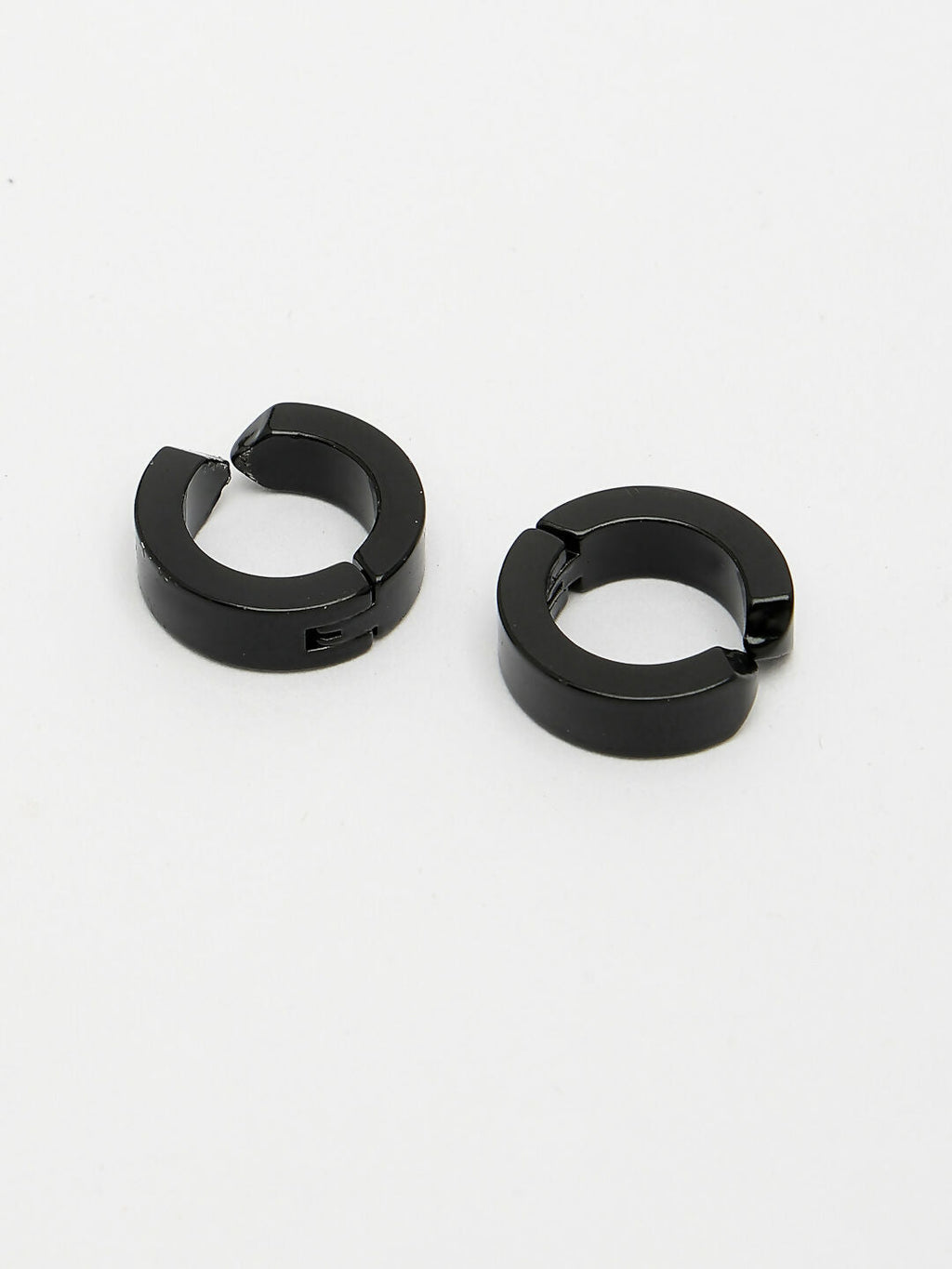NVR Men's Black Rhodium-Plated Stainless Steel Hoop Earrings