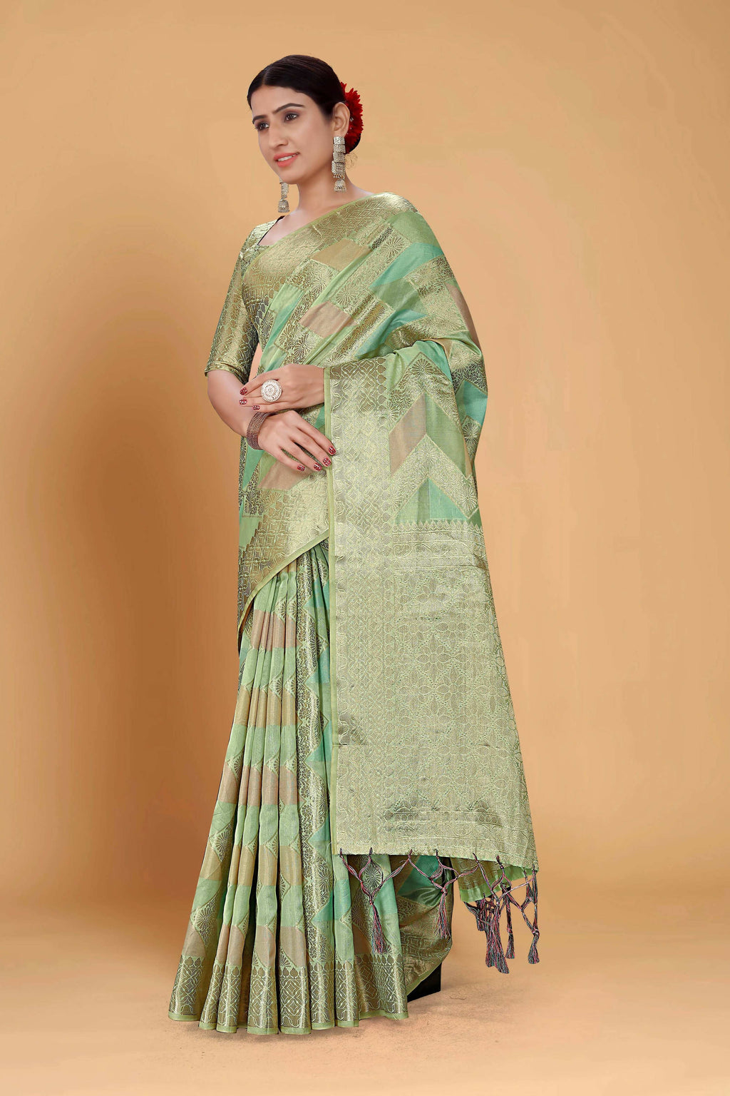 Sea Green Soft Organza Woven Design Saree With Unstitched Blouse Piece - Zaara