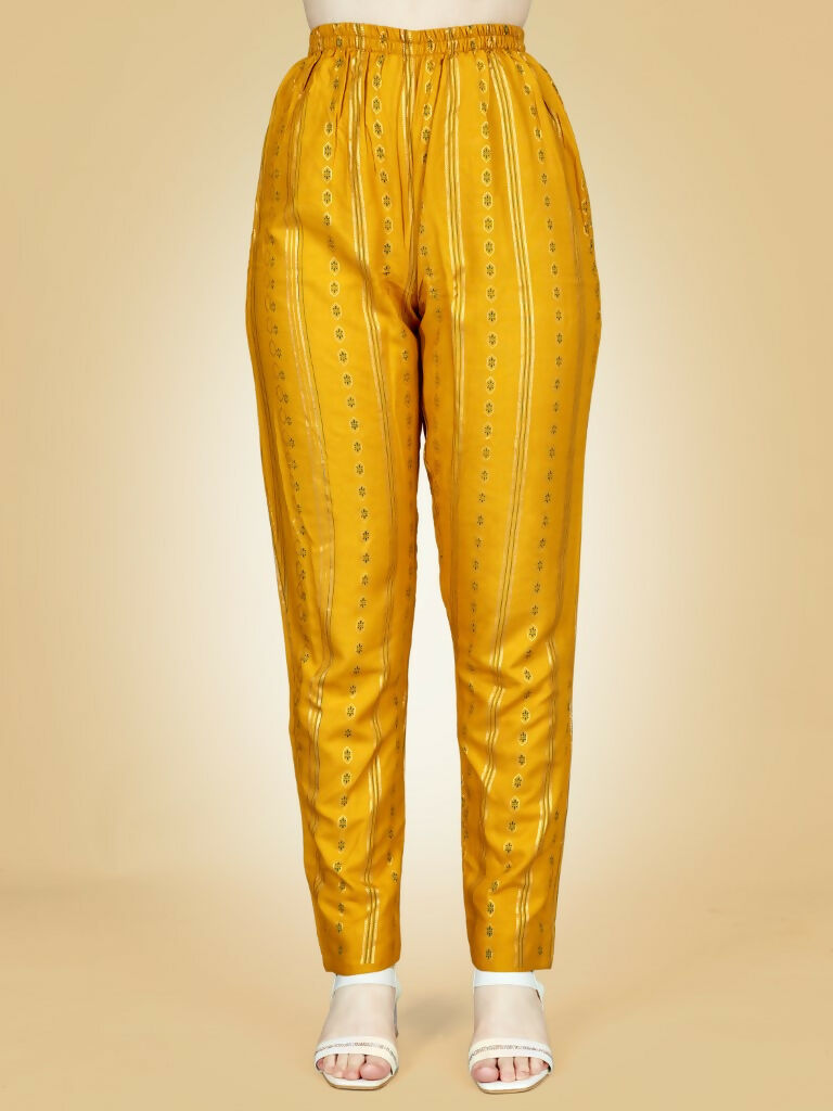 Jyoti Fashion Women's Yellow Viscose Rayon Embroidered Kurta Pant Set