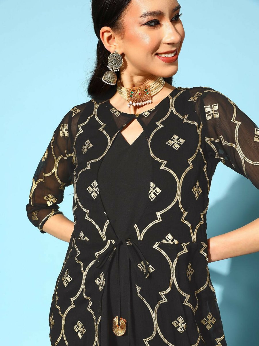 Ahalyaa Women's Olive Printed Jacket Style Dress
