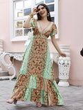 Sea Green Rayon Foil Printed Long Dress - Michan