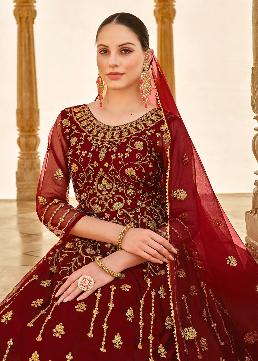 Heavy Stone Embroidered Maroon Designer Anarkali Suit - Emponline