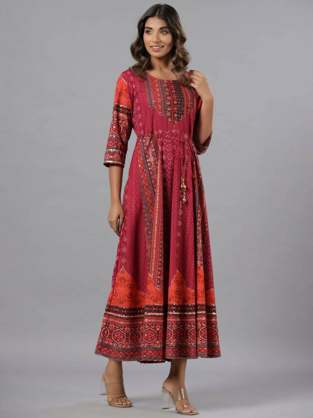 Juniper Women Plum Silk Printed Maxi Dress