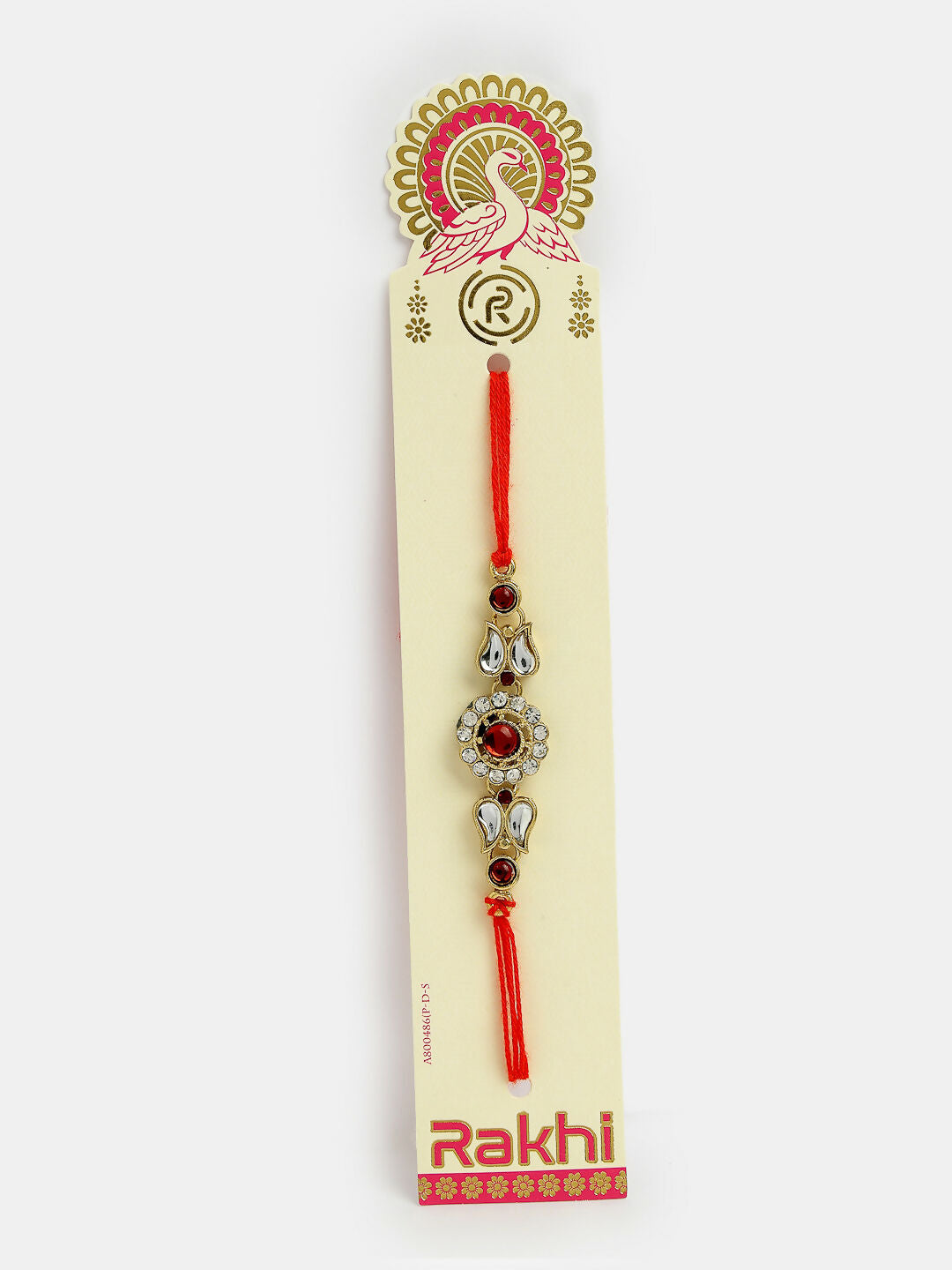 NVR Men Gold-Toned Stone-Studded Rakhi With Roli Chawal