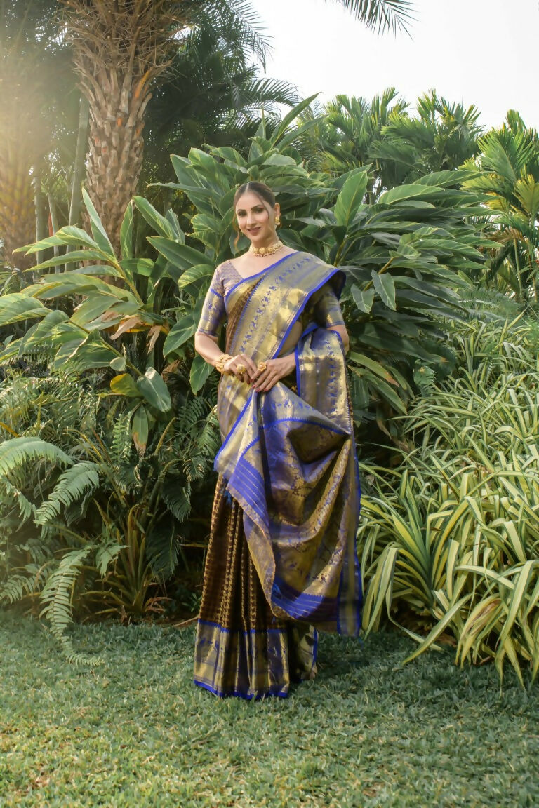 Jyoti Fashion Women's Coffee Kanjivaram Silk Zari Woven Saree with Blouse