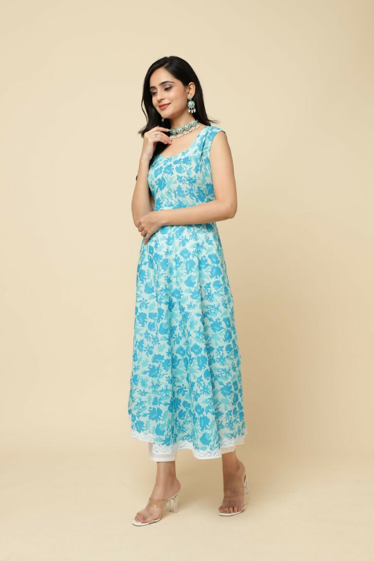 Designer Stylish Skyblue Cotton Blend Stitched Suit With Dupatta - Tanisha