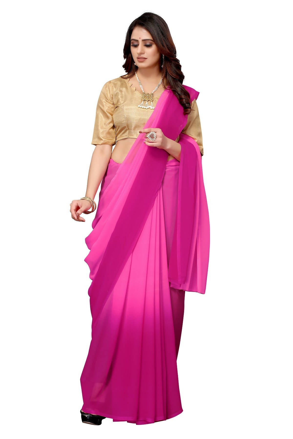 Vamika Pink Half N Half Georgette Saree