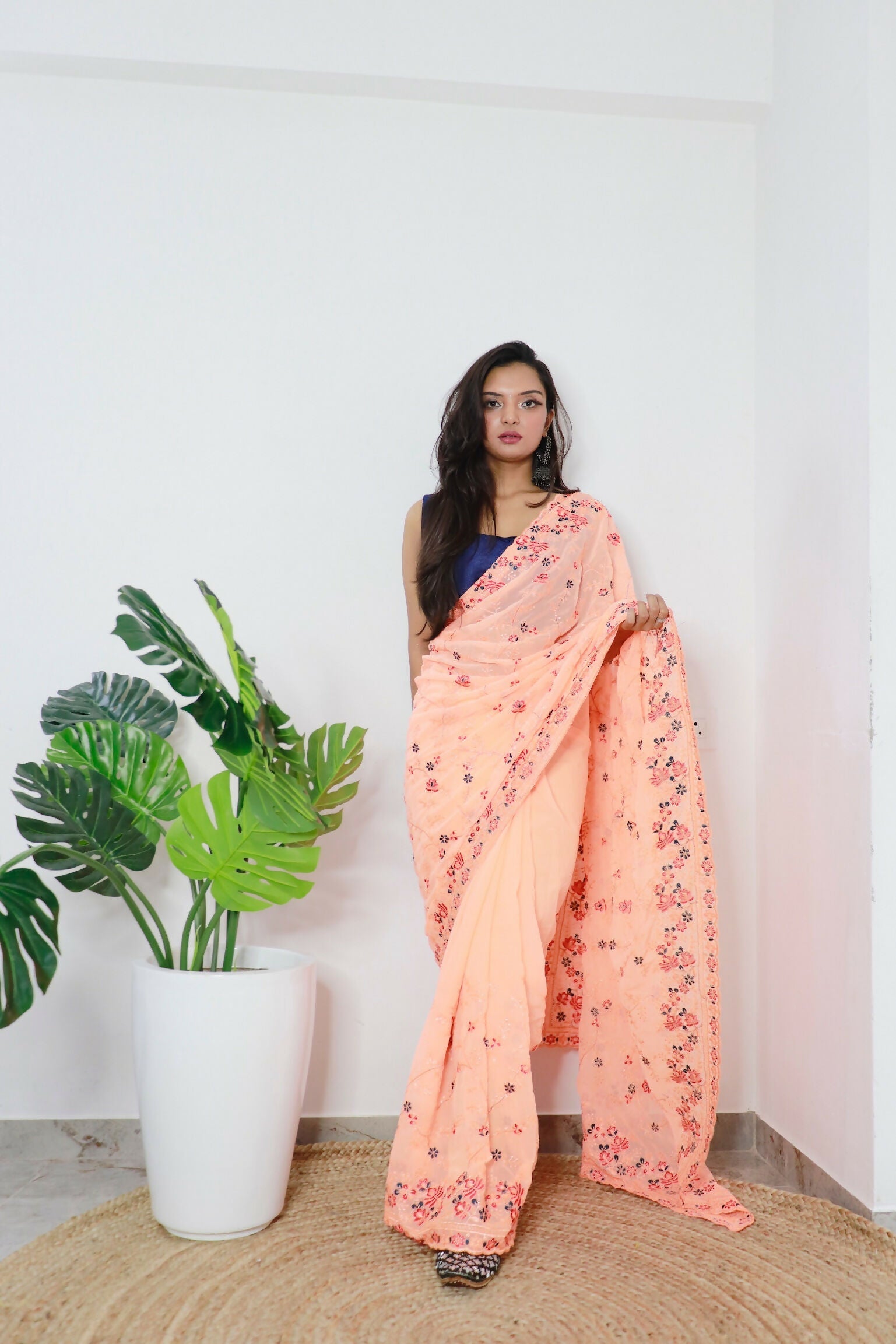Vamsee Era Peach Georgette Saree