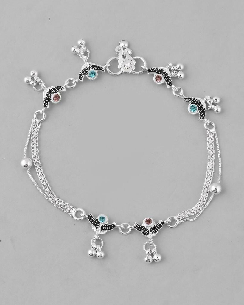 VOJ Set of 2 Designer Mutli Color Stone Studded Anklet