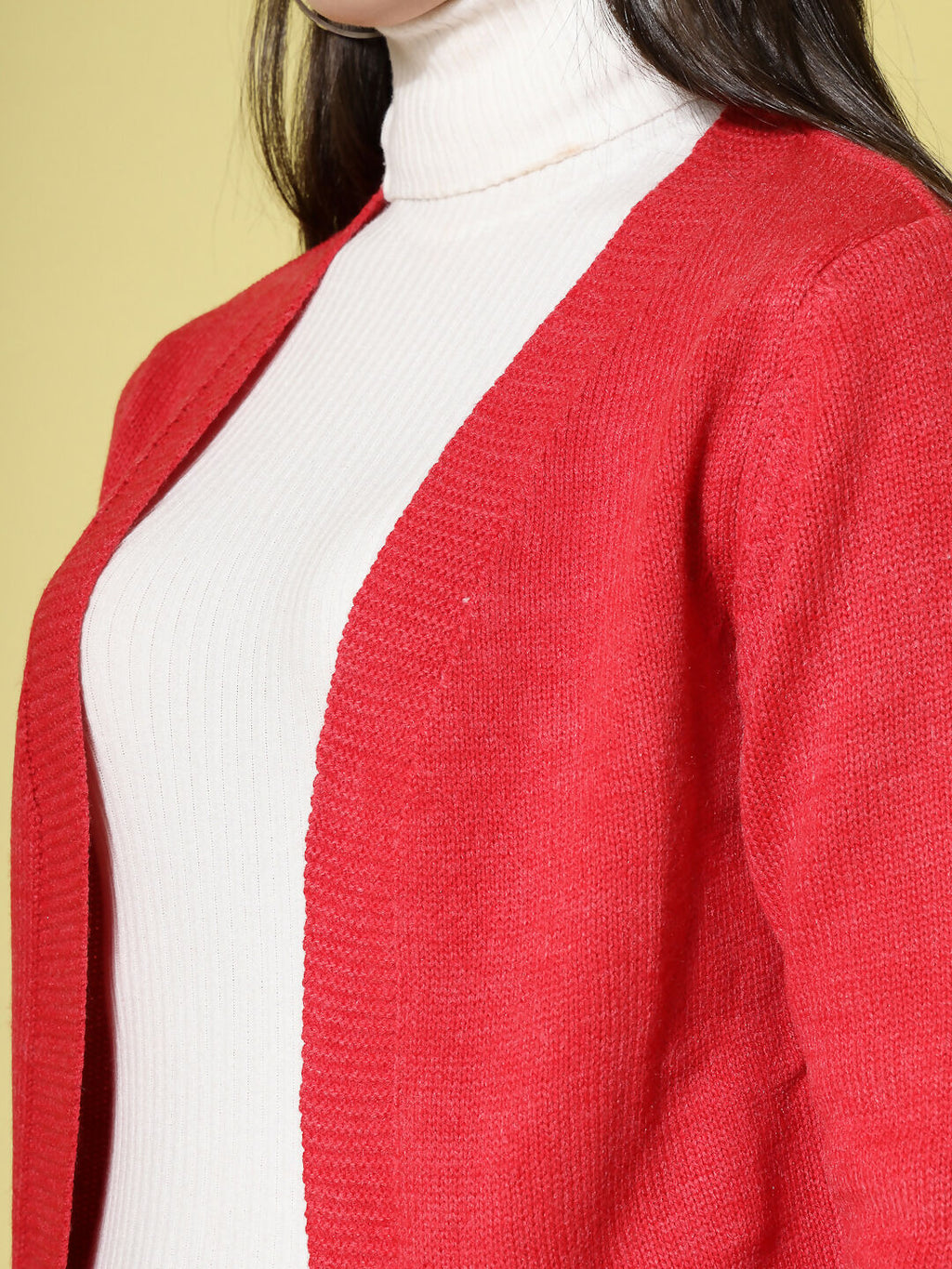 Women Red Acrylic Solid Cardigan - Wool Trees