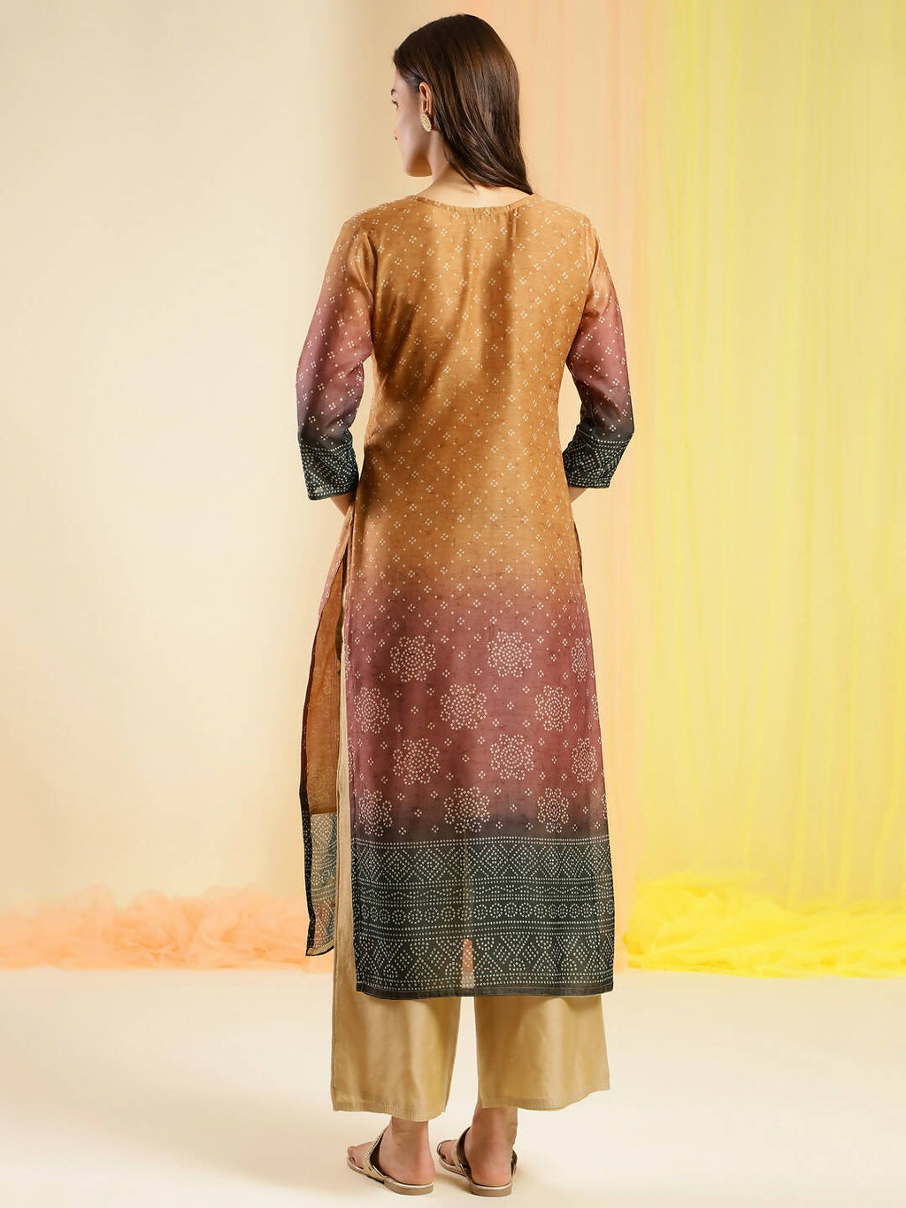 Orange Chinon Digital Printed With Hand Work Kurta - Himanshi