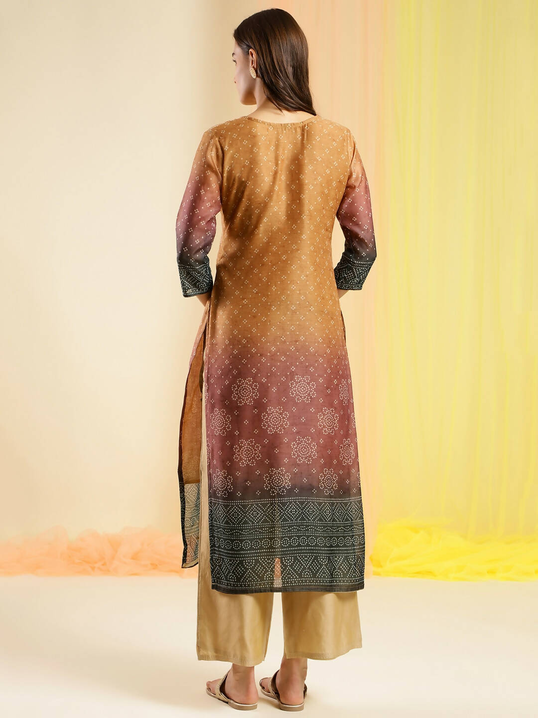 Orange Chinon Digital Printed With Hand Work Kurta - Himanshi