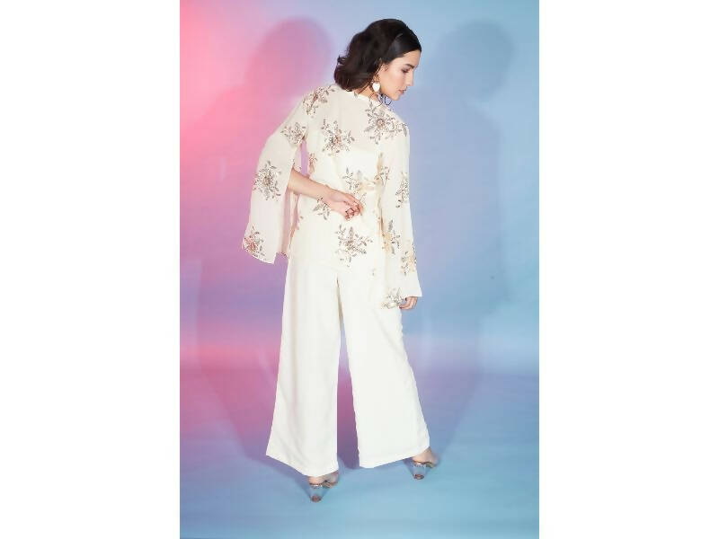 Off White Georgette Sequence With Thread Designer Co-Ord Set - Flory