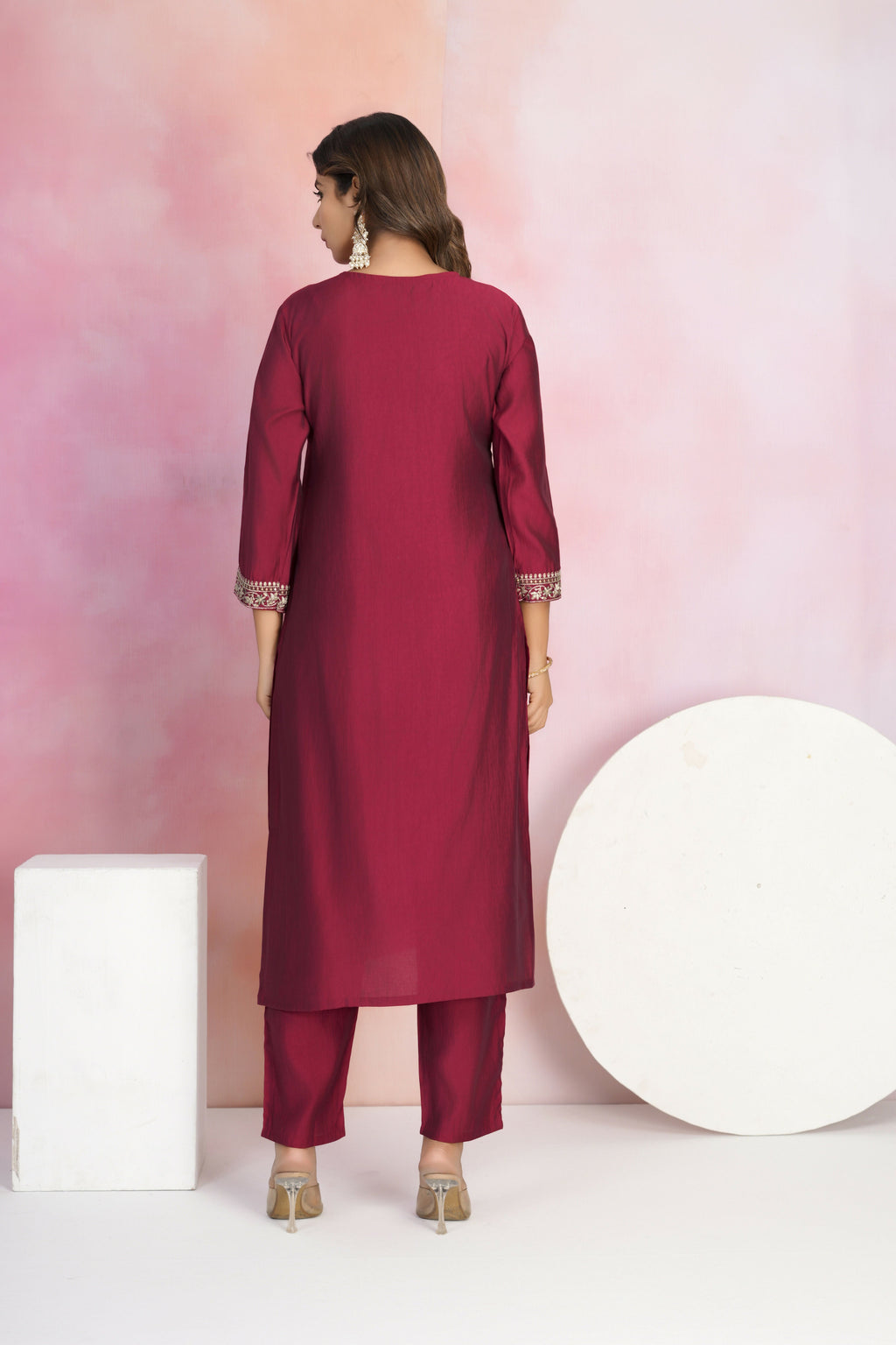 Ethnic Festive Wear Viscose Chanderi Maroon Stitched Suit With Dupatta - Tanisha