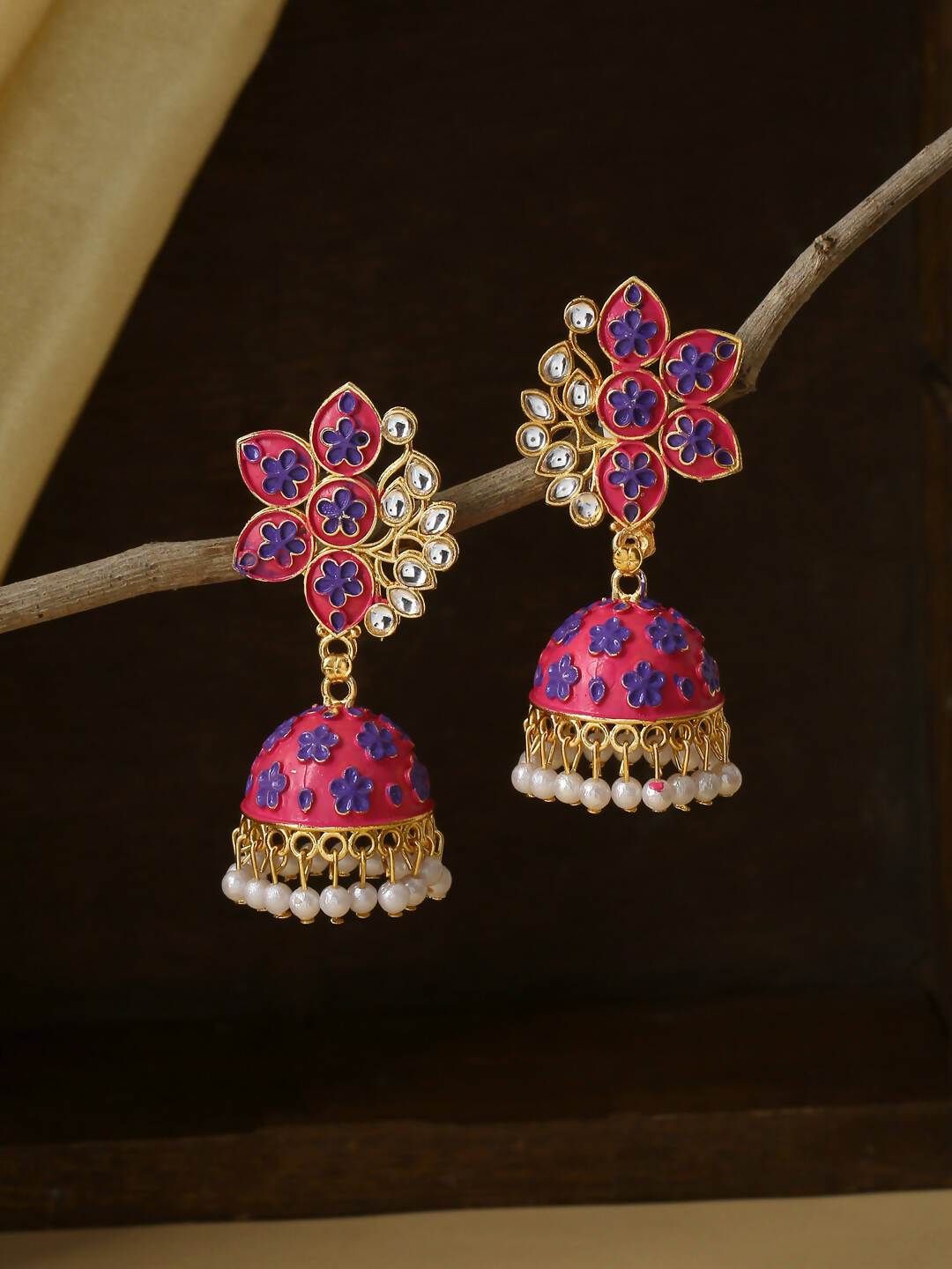 NVR Women Pink Dome Shaped Jhumka Earrings