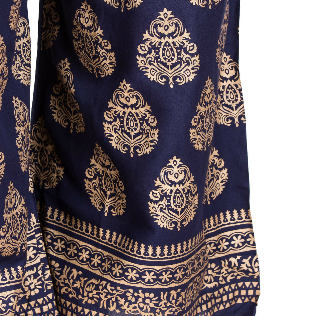 PAVONINE Navy Blue Color Golden Printed Rayon Fabric Sharara For Women & Girls