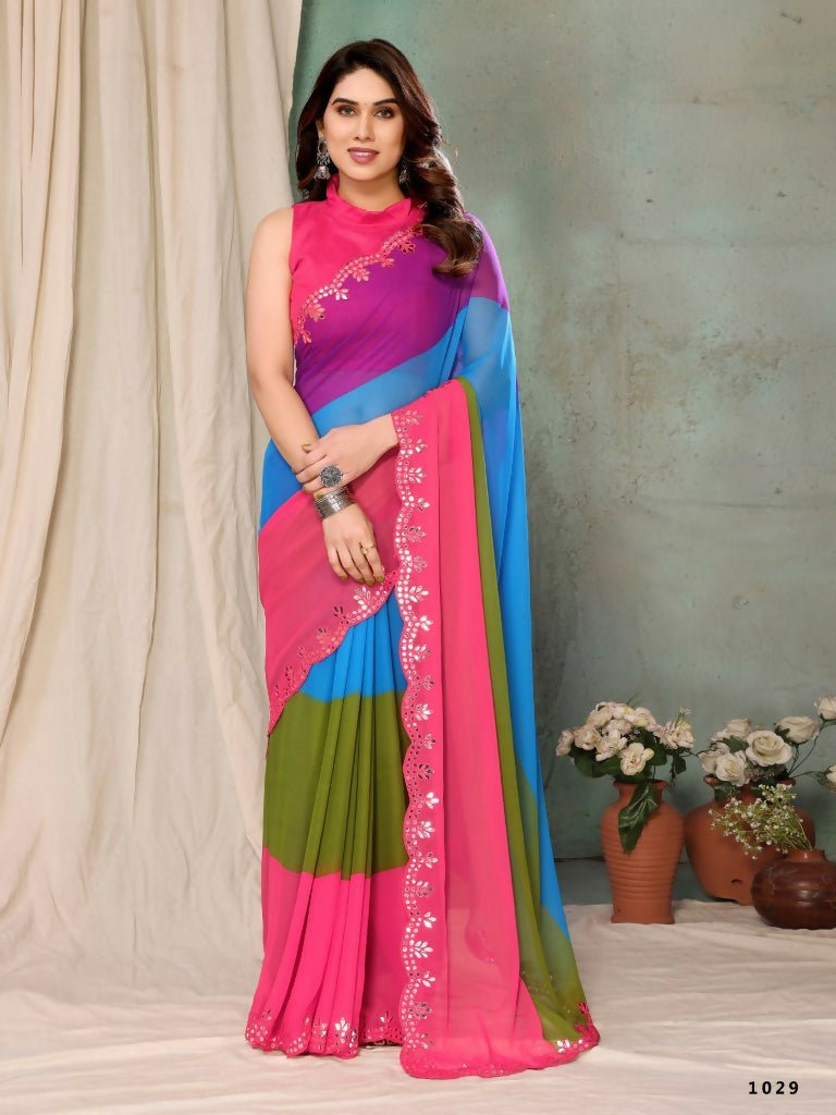 Aafreen Partywear Designer Multi Georgette Fancy Saree