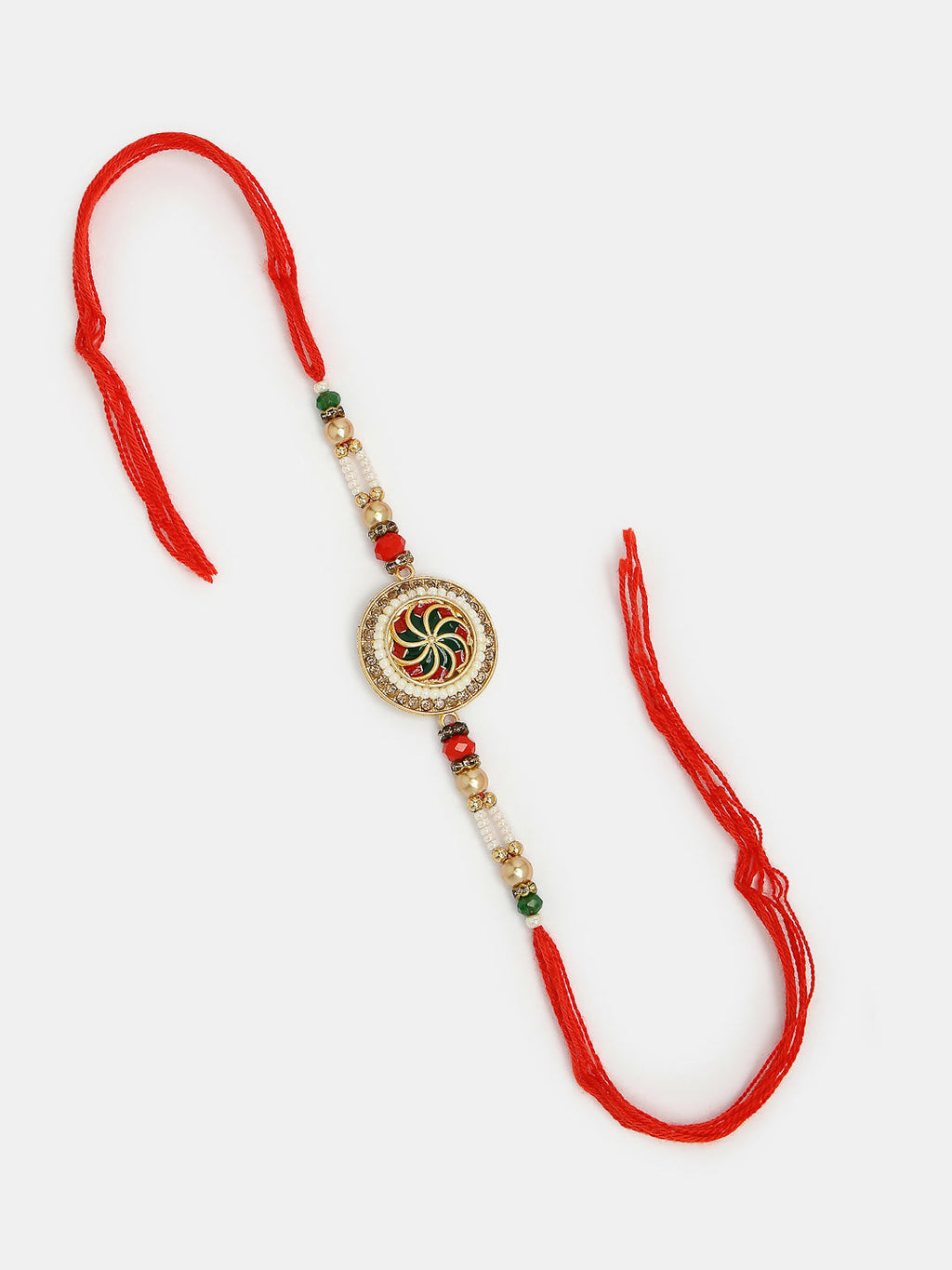 NVR Women & Men Set of 2 Gold-Toned Stone-Studded & Beaded Bhaiya Bhabi Rakhi With Roli Chawal