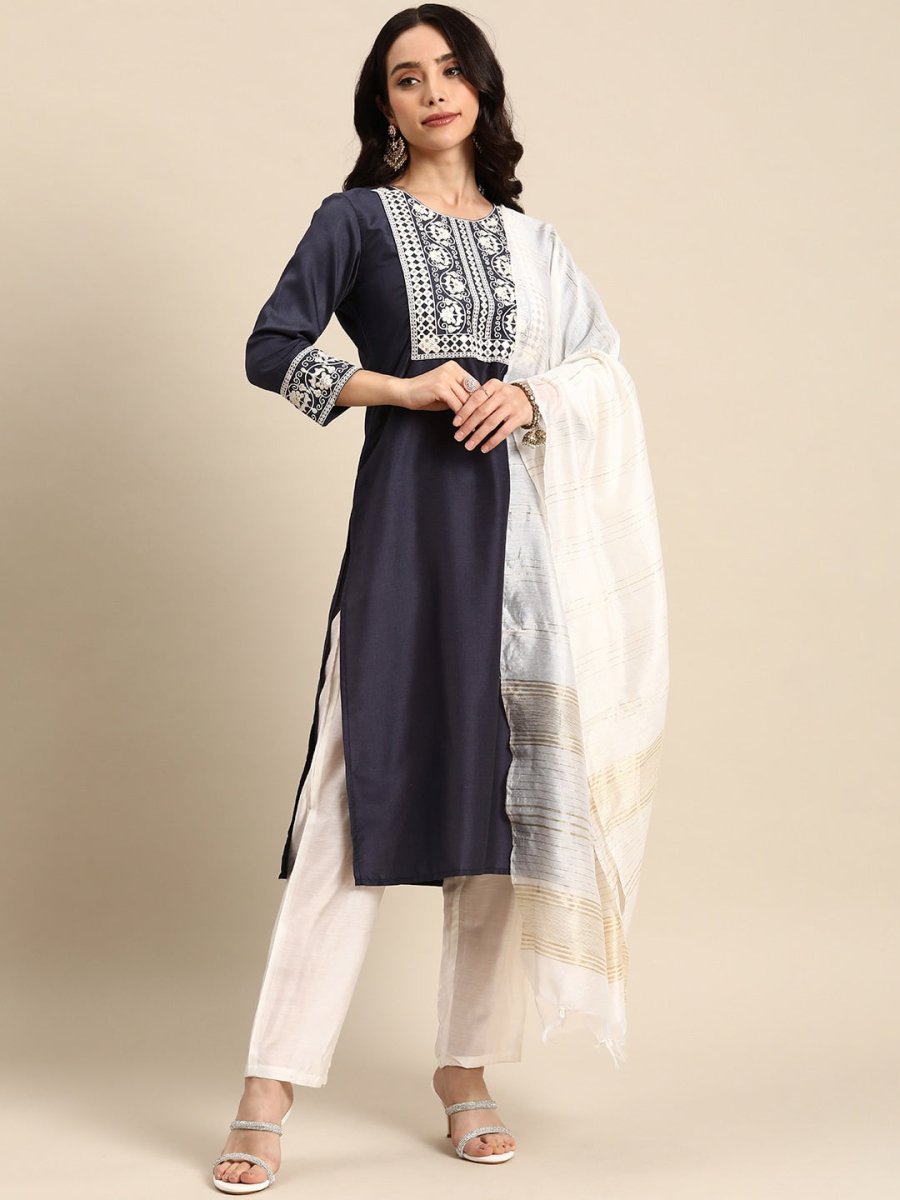 All About You Women Ethnic Motifs Embroidered Kurta With Trousers & With Dupatta