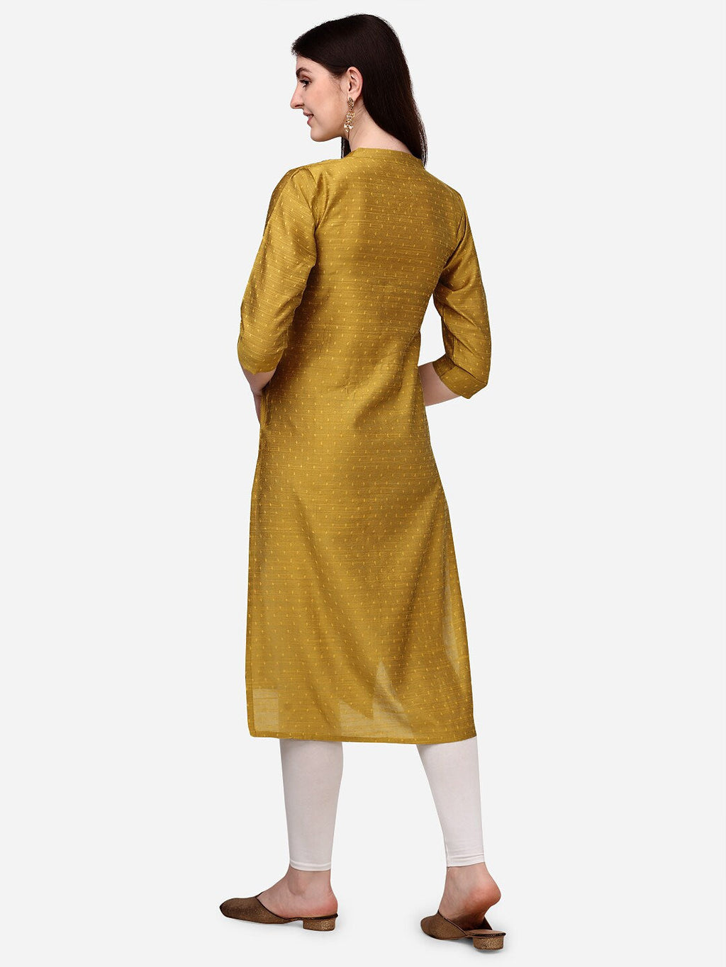 HERE&NOW Geometric Printed Mandarin Collar Dobby Art Silk Kurta