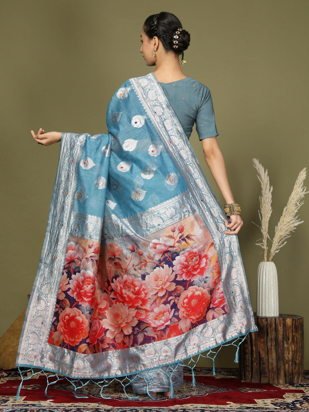 Shree Shyam Fashion Linen Cotton Sky Blue Saree