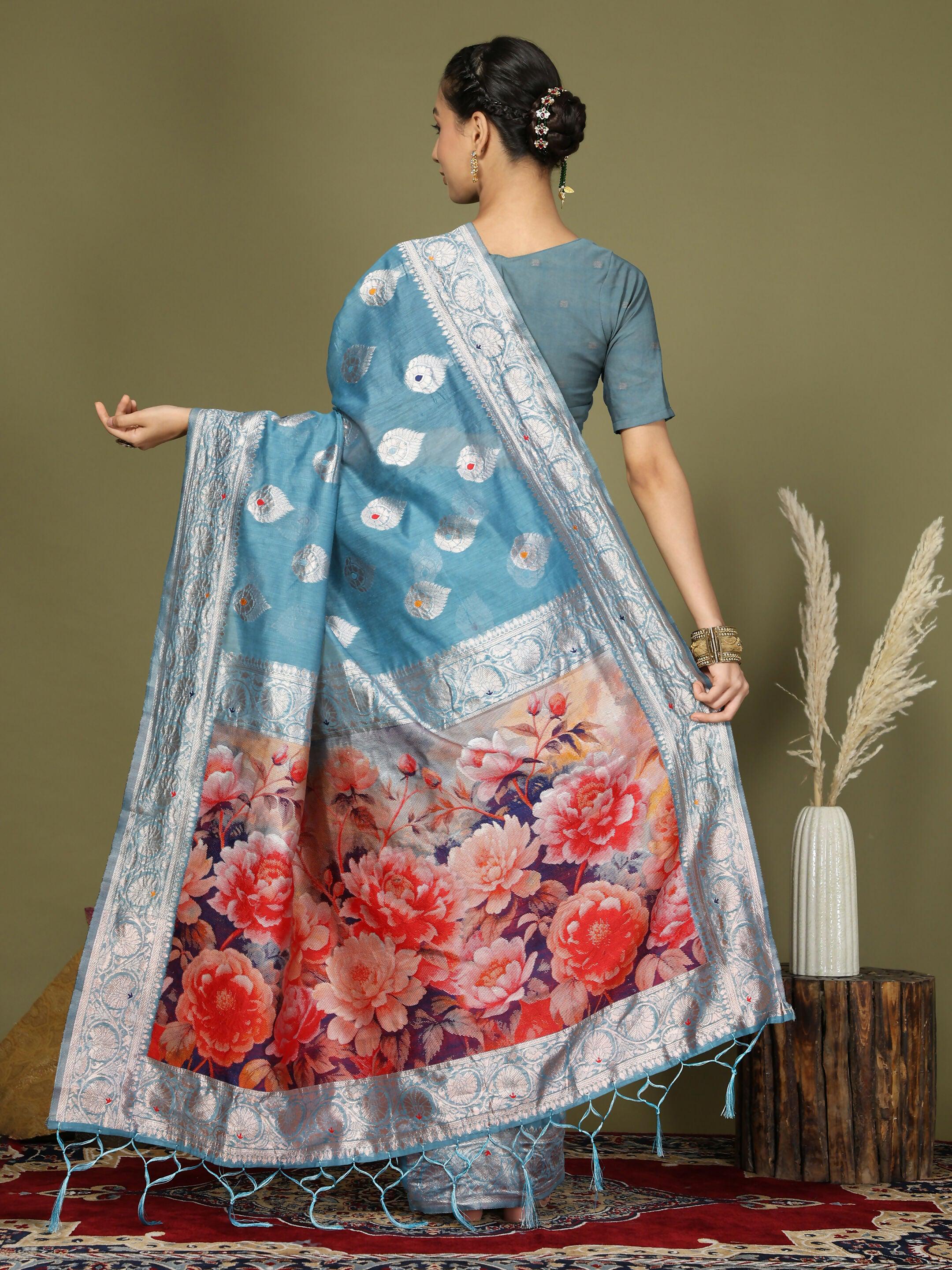 Shree Shyam Fashion Linen Cotton Sky Blue Saree