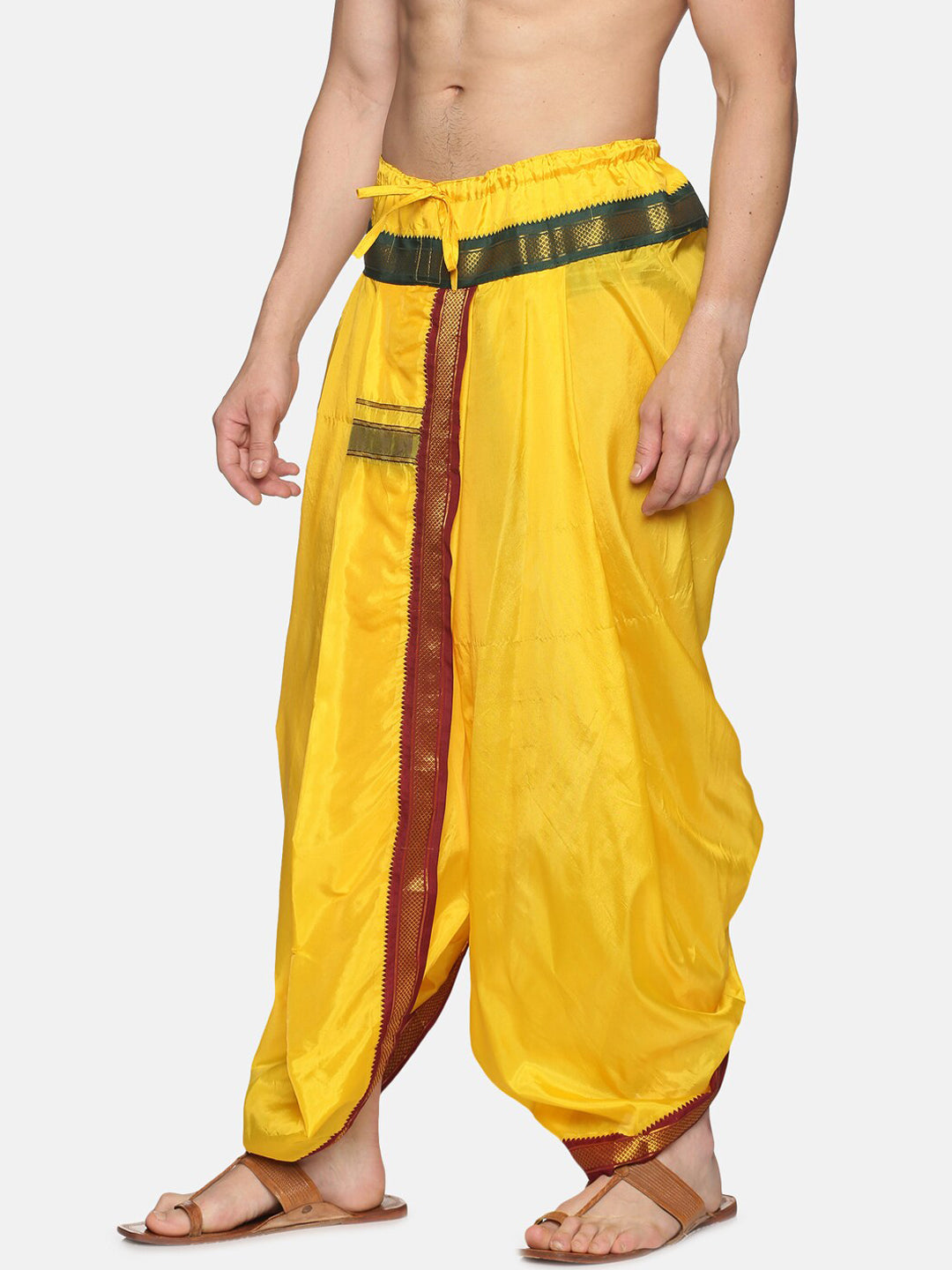 Sethukrishna Men Yellow & Red Readymade Dhoti