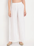 TAG 7 Women White Solid Flared Palazzos
