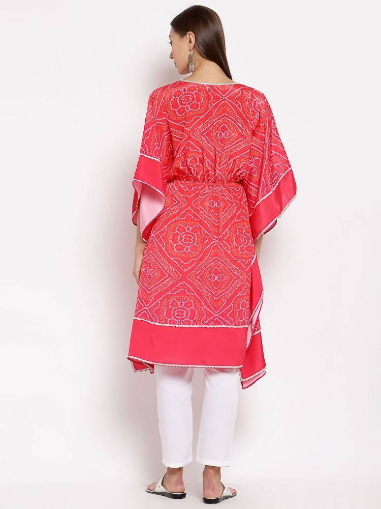 Myshka Women's Pink Cotton Printed 3/4 Sleeve V Neck Casual Kaftan