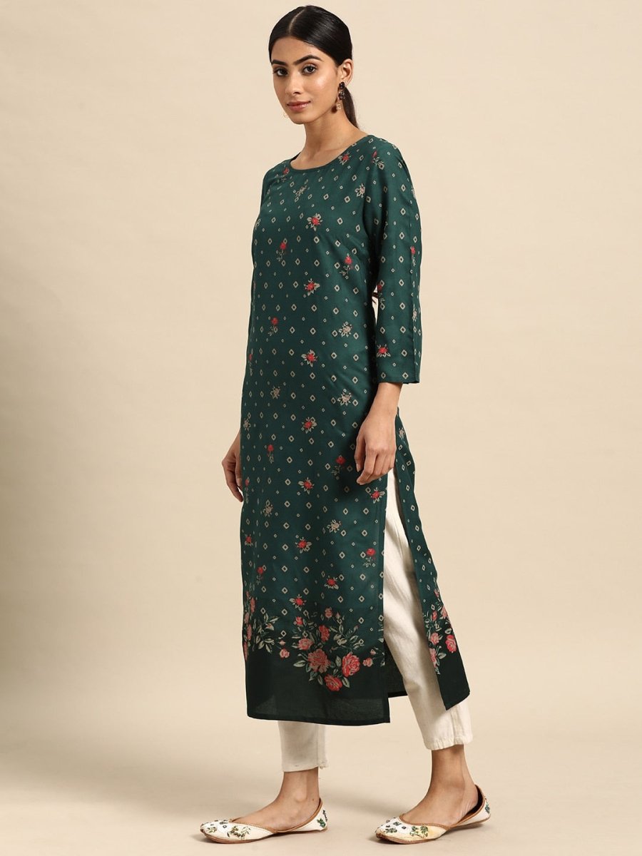 All About You Women Floral & Geometric Printed Straight Kurta