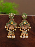 Shoshaa Green & Gold-Toned Contemporary Jhumkas Earrings