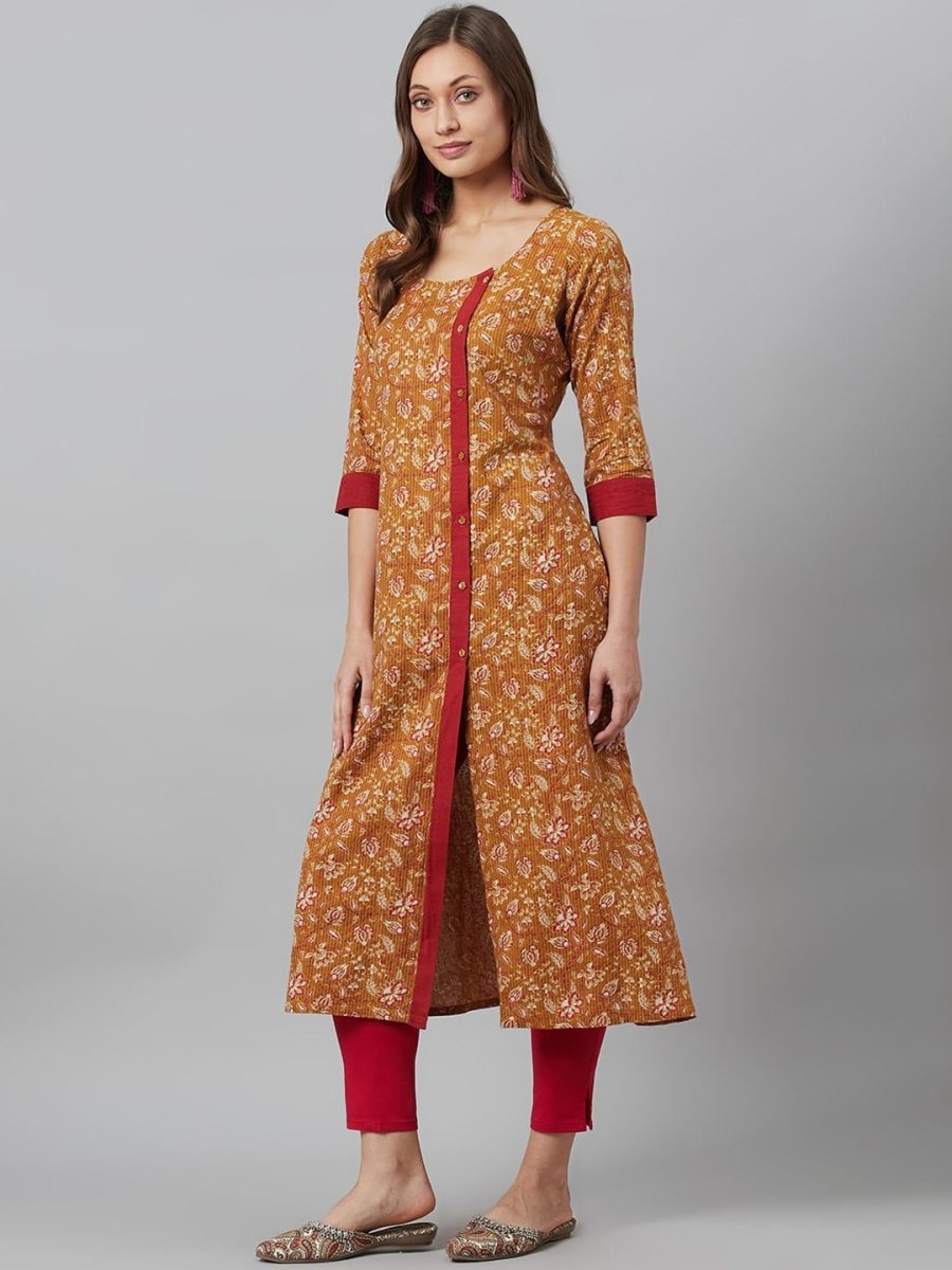Aks Floral Printed Round Neck A-Line Kurta