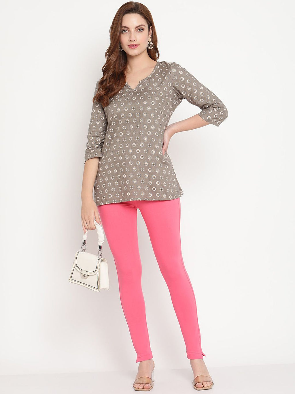 TAG 7 Women Pack of 2 Pink & Beige Solid Kurti Pants