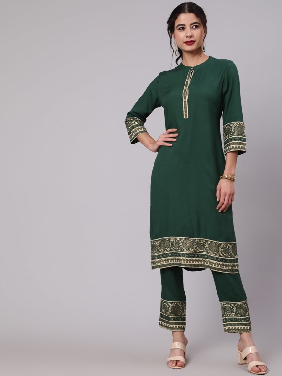 Aks Ethnic Motifs Printed Band Collar Straight Kurta with Trousers