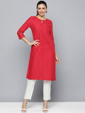 HERE&NOW Women Pure Cotton Floral Embroidered Keyhole Neck Thread Work Kurta