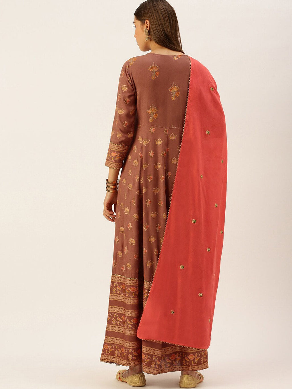 HERE&NOW Women Embroidered Regular Sleeves Kurta with Dupatta