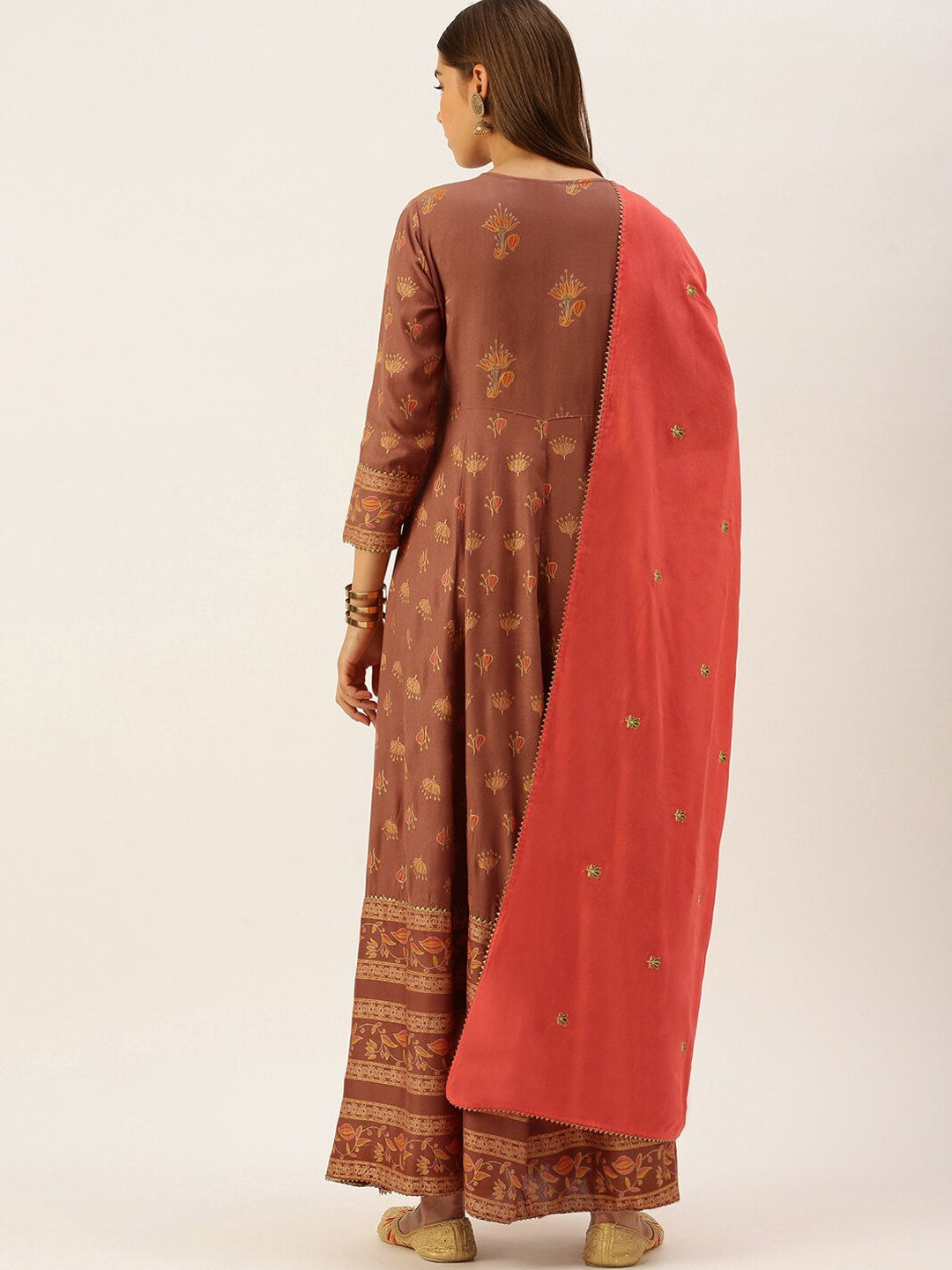HERE&NOW Women Embroidered Regular Sleeves Kurta with Dupatta