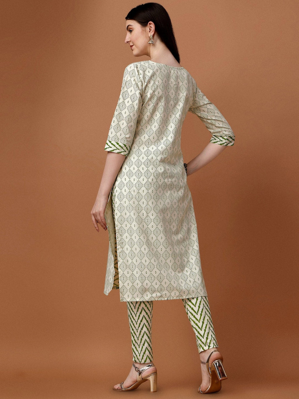 HERE&NOW Geometric Printed Pure Cotton Kurta With Trousers & Dupatta