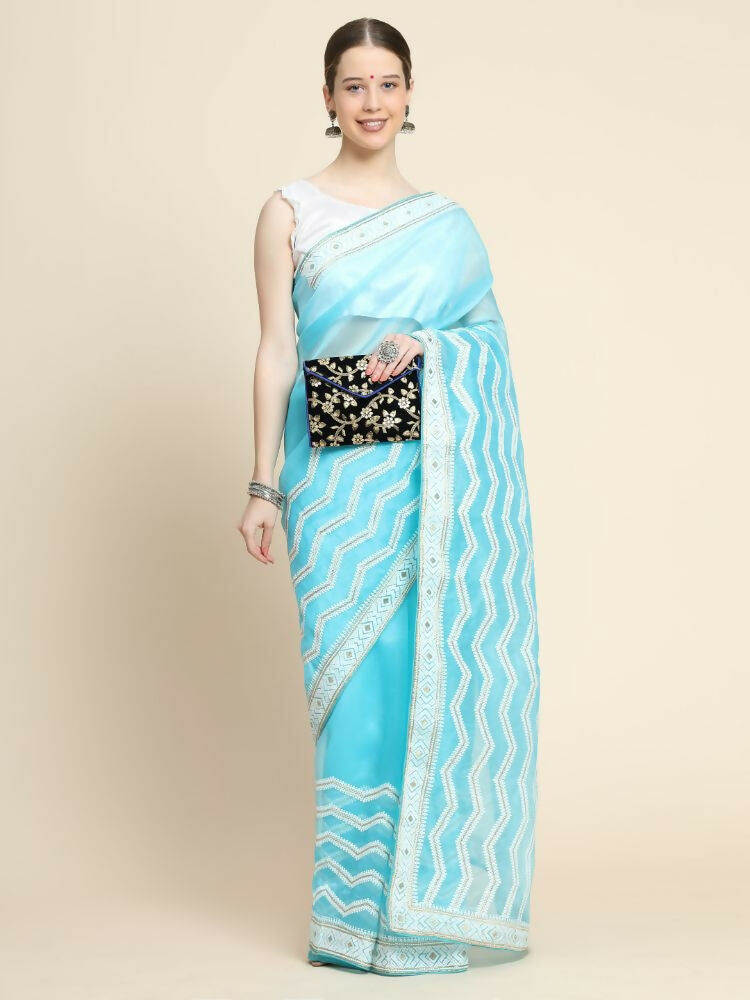 Vamsee Banno Lehriya Sky Organza Saree