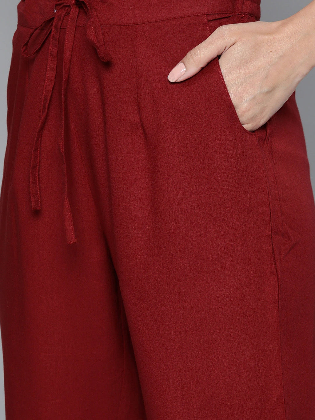 HERE&NOW Women Maroon & Pink Ethnic Motifs Printed Regular Gotta Patti Kurta with Trousers
