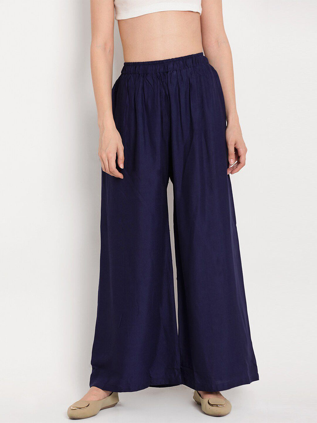 TAG 7 Women Black & Navy Blue Set of 2 Flared Ethnic Palazzos