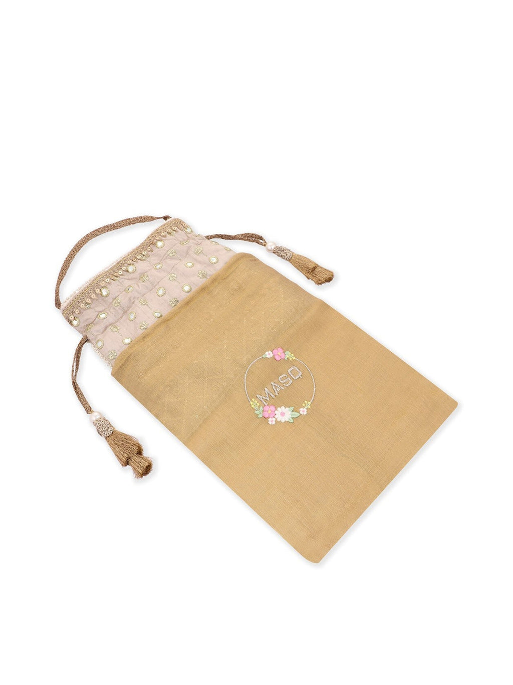 Masq Grey & White Embellished Potli Clutch