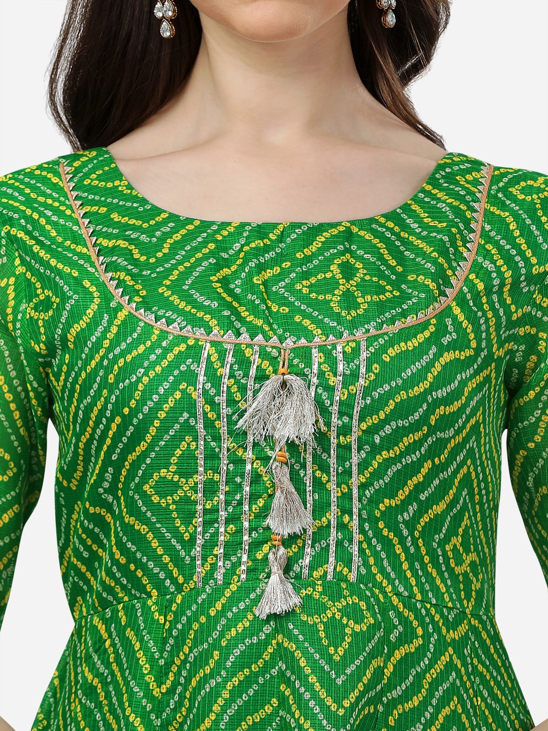 HERE&NOW Bandhani Printed Thread Work Anarkali Kurta