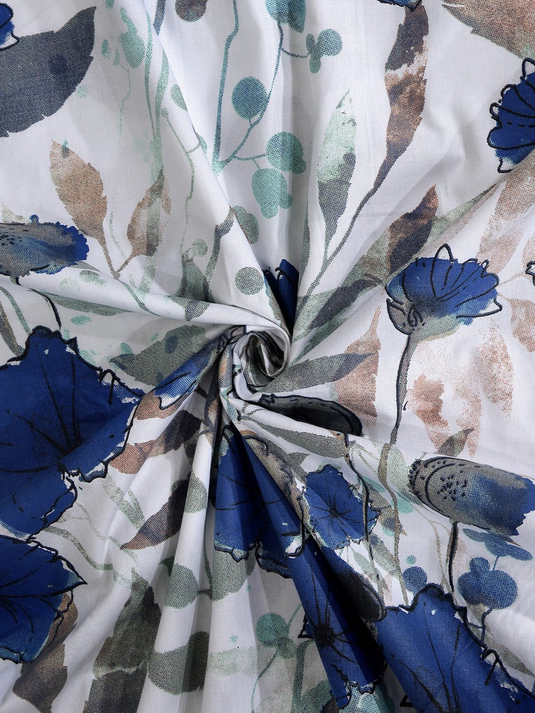 BOMBAY DYEING Blue & White Floral Cotton 144 TC Queen Bedsheet With 2 Pillow Covers