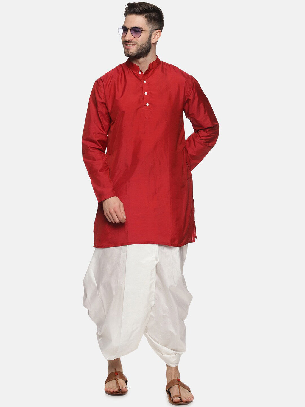 Sethukrishna Men Maroon Kurta with Dhoti Pants